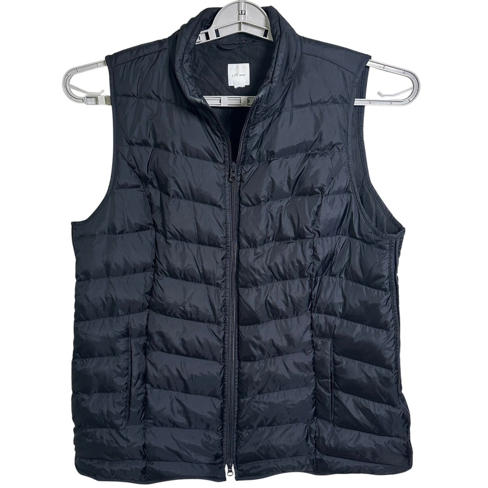 J.Jill Puffer Vest L/XL Black Down Filled Quilted Full Zip Mock Neck